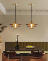 Modern Pendel Wood and Gold Geometric Pendant Light with Concentric Ring Design for Home Decor