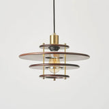Modern Pendel Wood and Gold Geometric Pendant Light with Concentric Ring Design for Home Decor