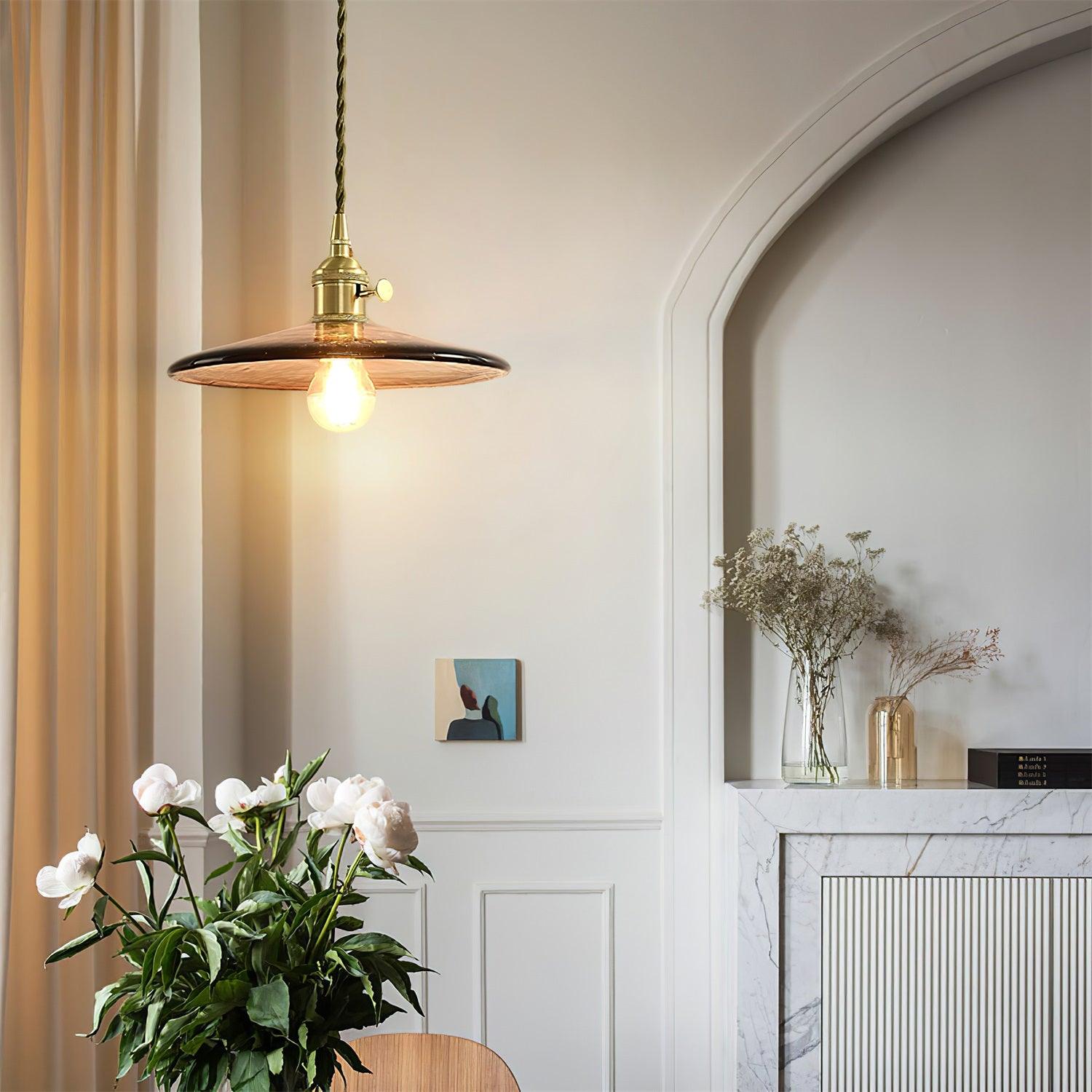 Modern Perrin Mid Century Glass Pendant Light with Brass Accents for Kitchen and Dining Areas