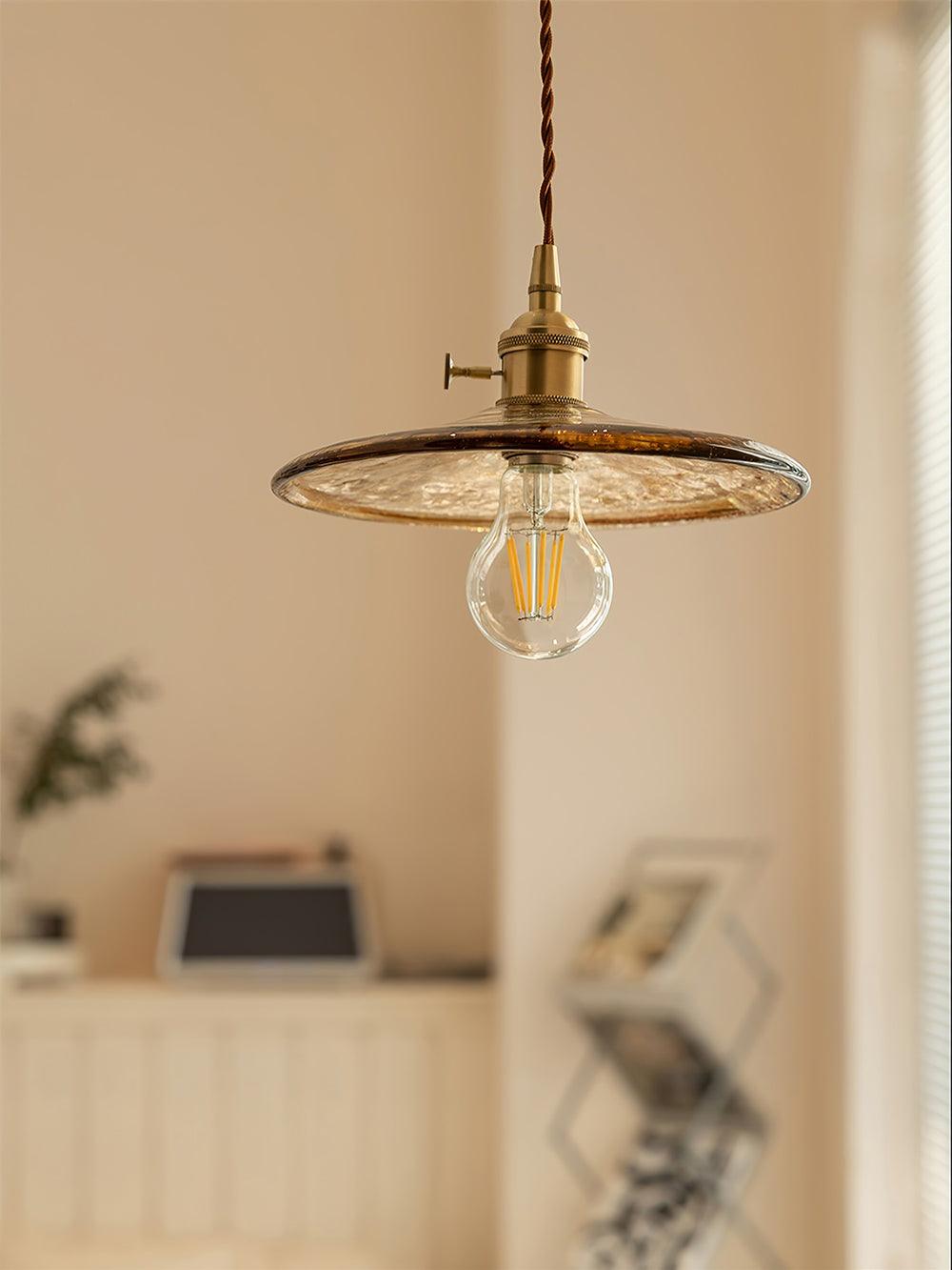 Modern Perrin Mid Century Glass Pendant Light with Brass Accents for Kitchen and Dining Areas