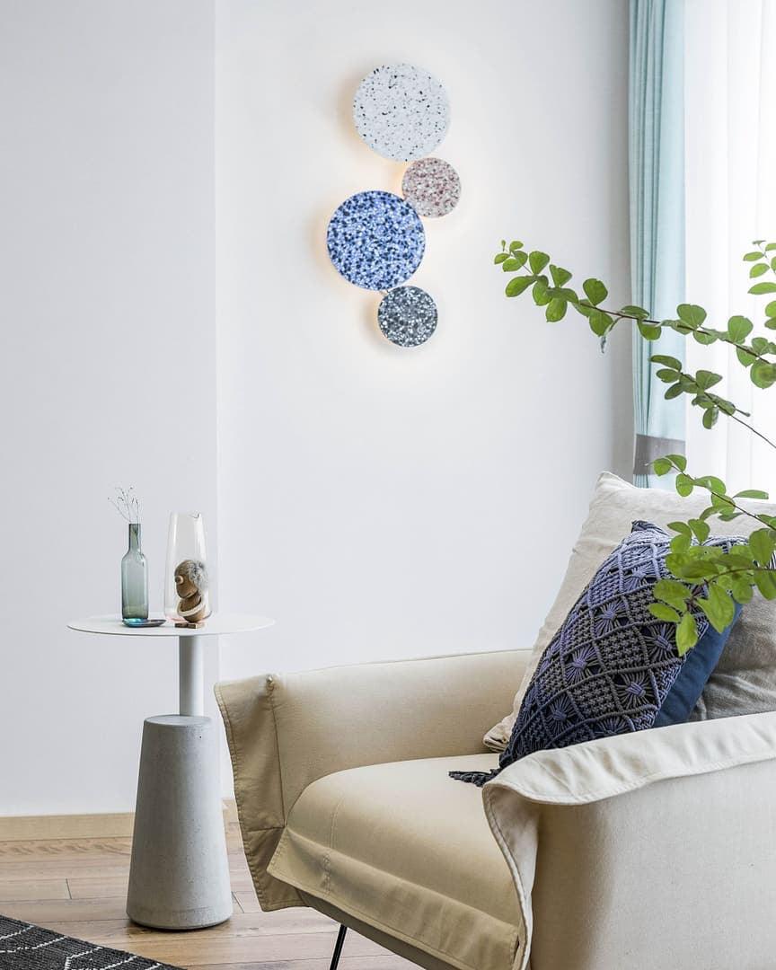 Modern PIN Terrazzo Round Wall Sconce Integrated LED Interior Lighting in Concrete and Stone