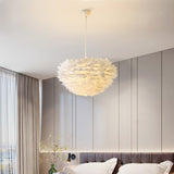 Modern Pink Feather Chandelier Elegant Metal Pendant Light for Living Room and Bedroom