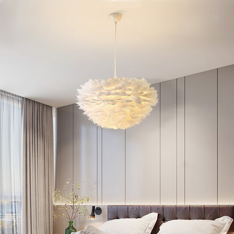 Modern Pink Feather Chandelier Elegant Metal Pendant Light for Living Room and Bedroom