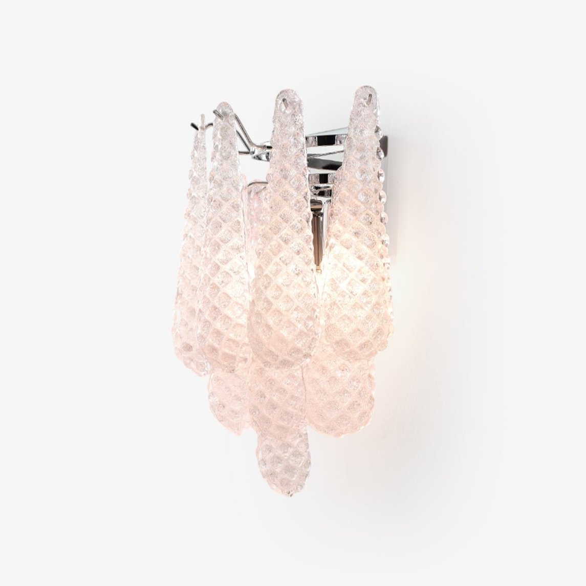 Modern Pink Waffle Pattern Glass Wall Sconce with Chrome Metal Finish Interior Lighting