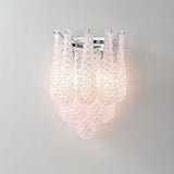 Modern Pink Waffle Pattern Glass Wall Sconce with Chrome Metal Finish Interior Lighting