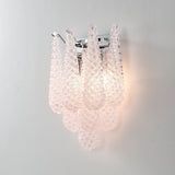 Modern Pink Waffle Pattern Glass Wall Sconce with Chrome Metal Finish Interior Lighting