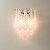 Modern Pink Waffle Pattern Glass Wall Sconce with Chrome Metal Finish Interior Lighting