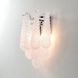 Modern Pink Waffle Pattern Glass Wall Sconce with Chrome Metal Finish Interior Lighting