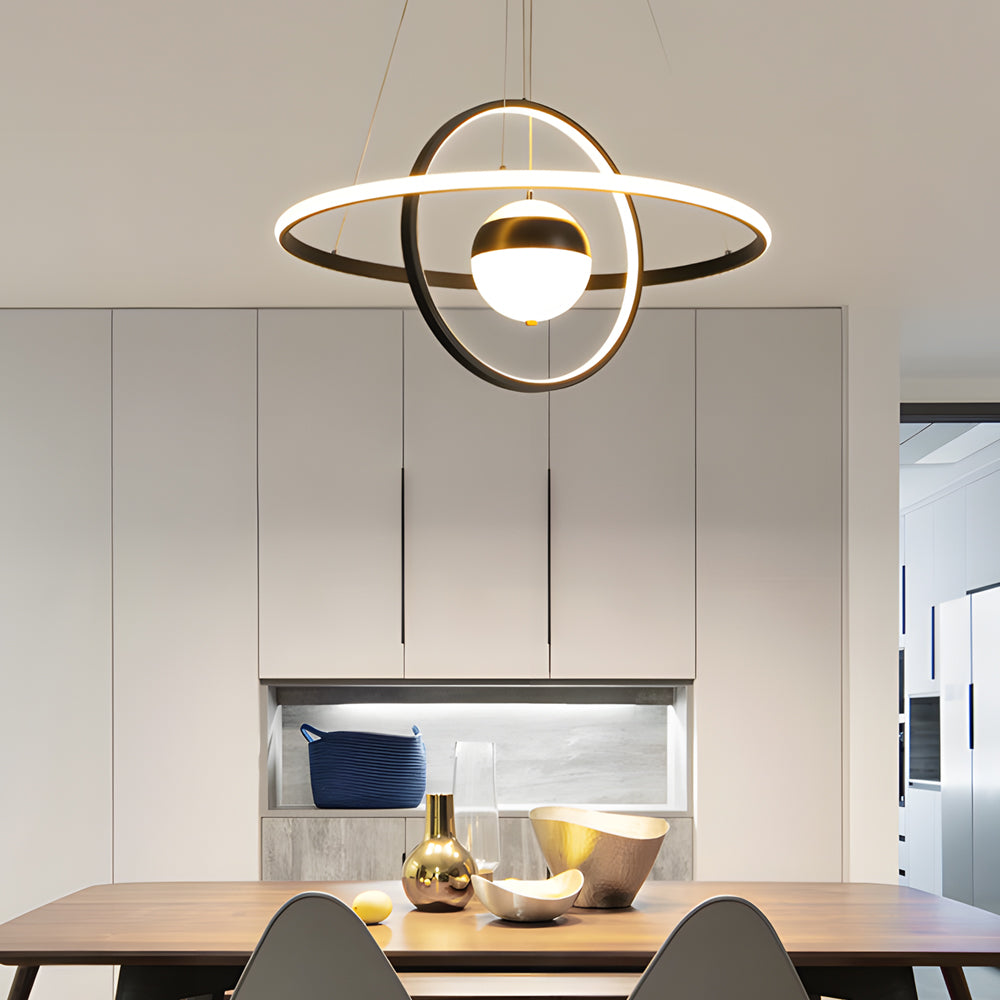 Modern Planet Circular Ring LED Chandelier with 3 Step Dimming for Dining Room