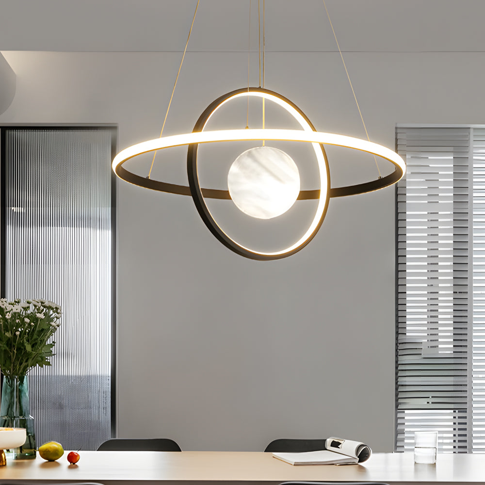 Modern Planet Circular Ring LED Chandelier with 3 Step Dimming for Dining Room