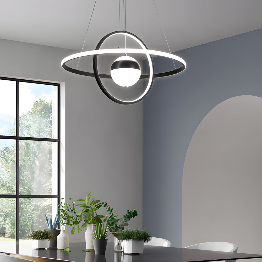 Modern Planet Circular Ring LED Chandelier with 3 Step Dimming for Dining Room
