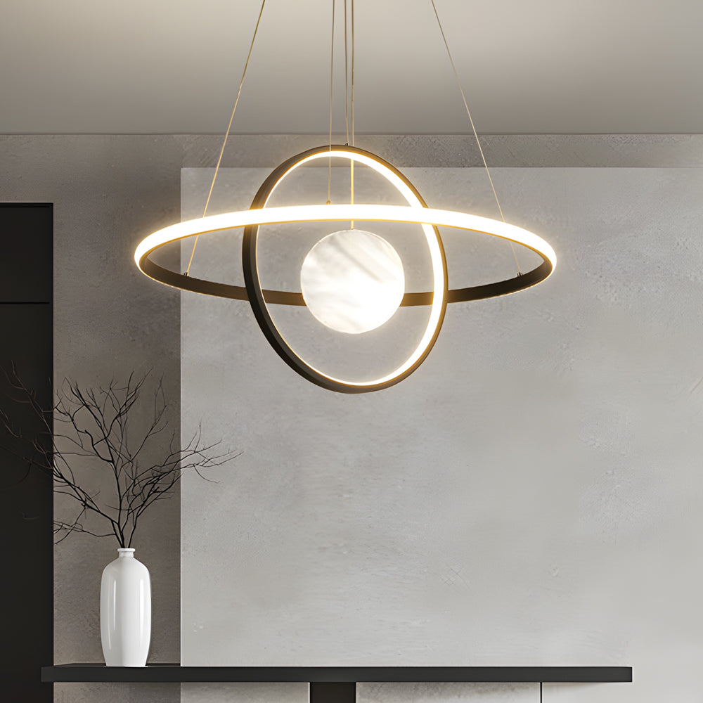 Modern Planet Circular Ring LED Chandelier with 3 Step Dimming for Dining Room