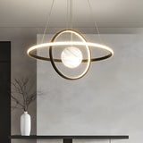 Modern Planet Circular Ring LED Chandelier with 3 Step Dimming for Dining Room