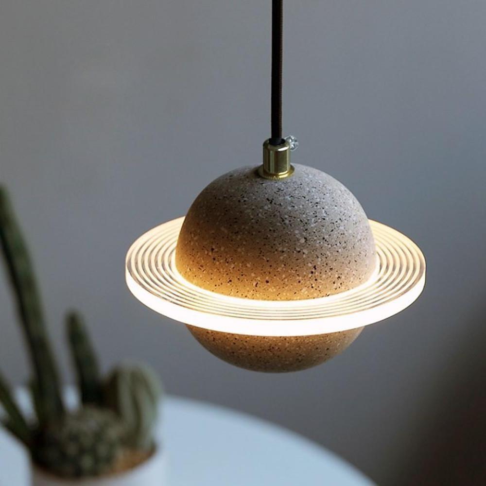 Modern Planet Shaped Acrylic Pendant Lighting LED Saturn Style Hanging Chandelier for Kitchen Island and Dining Room