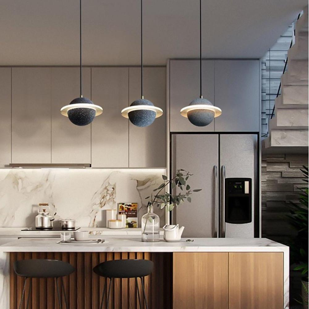 Modern Planet Shaped Acrylic Pendant Lighting LED Saturn Style Hanging Chandelier for Kitchen Island and Dining Room