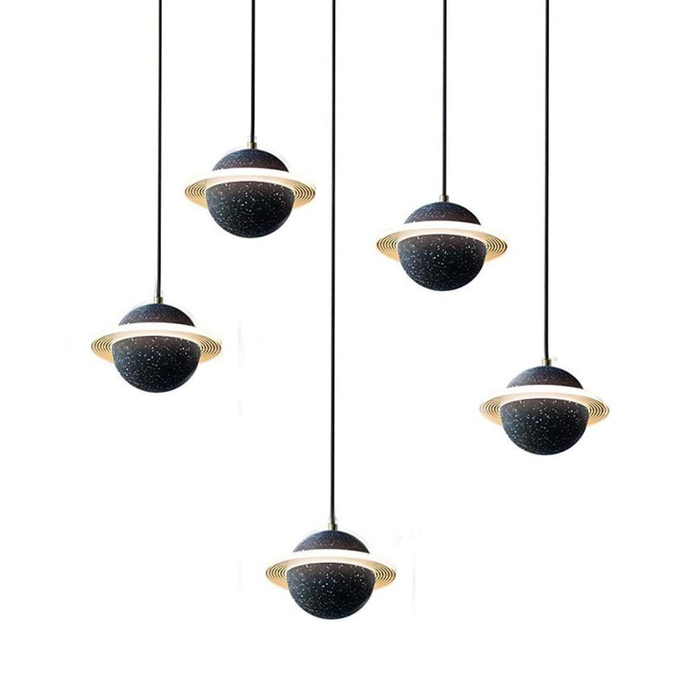 Modern Planet Shaped Acrylic Pendant Lighting LED Saturn Style Hanging Chandelier for Kitchen Island and Dining Room