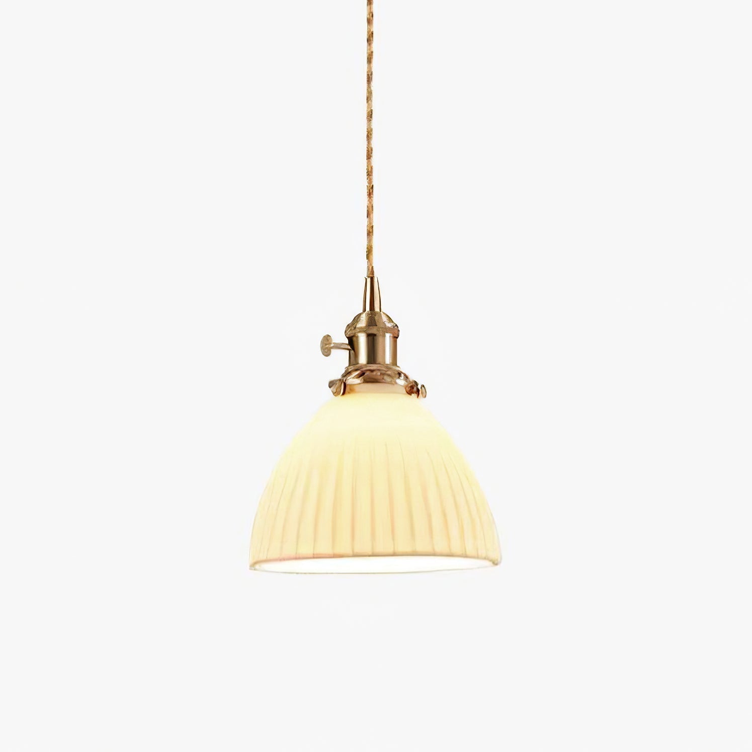Modern Pleated Ceramic Hanging Pendant Light with Brass Accents for Dining Room