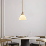 Modern Pleated Ceramic Hanging Pendant Light with Brass Accents for Dining Room