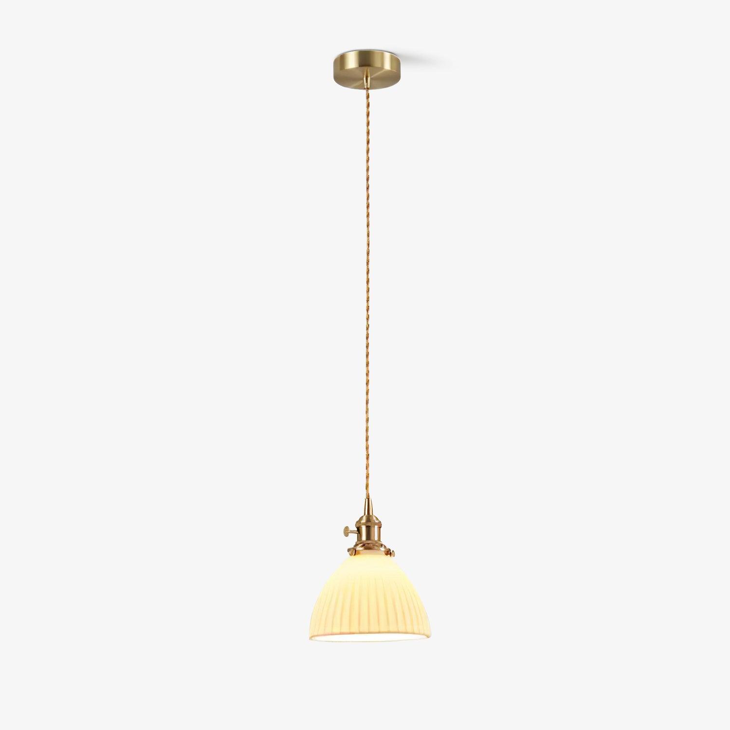Modern Pleated Ceramic Hanging Pendant Light with Brass Accents for Dining Room