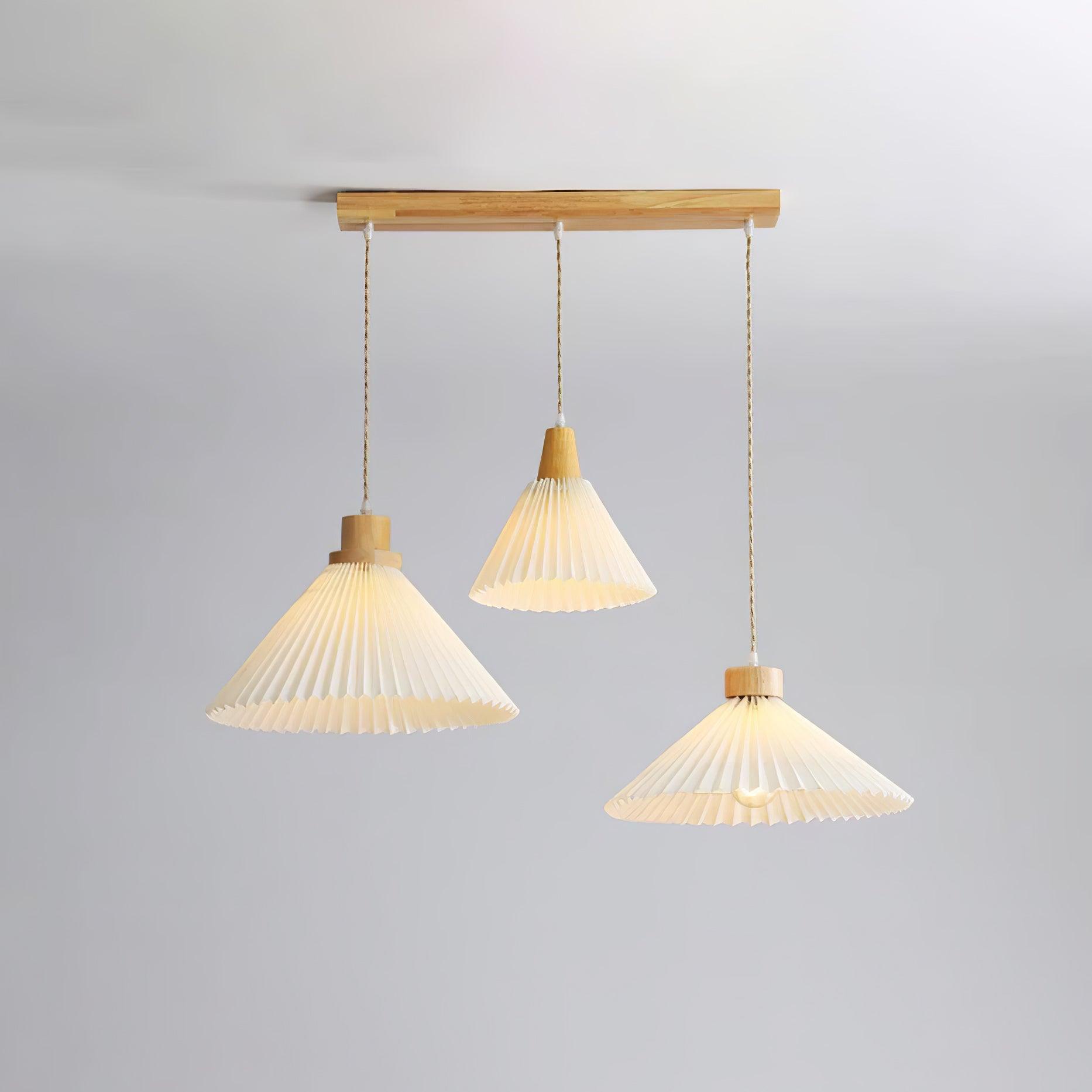 Modern Pleated Fabric and Wood Pendant Light for Living Room and Bedroom