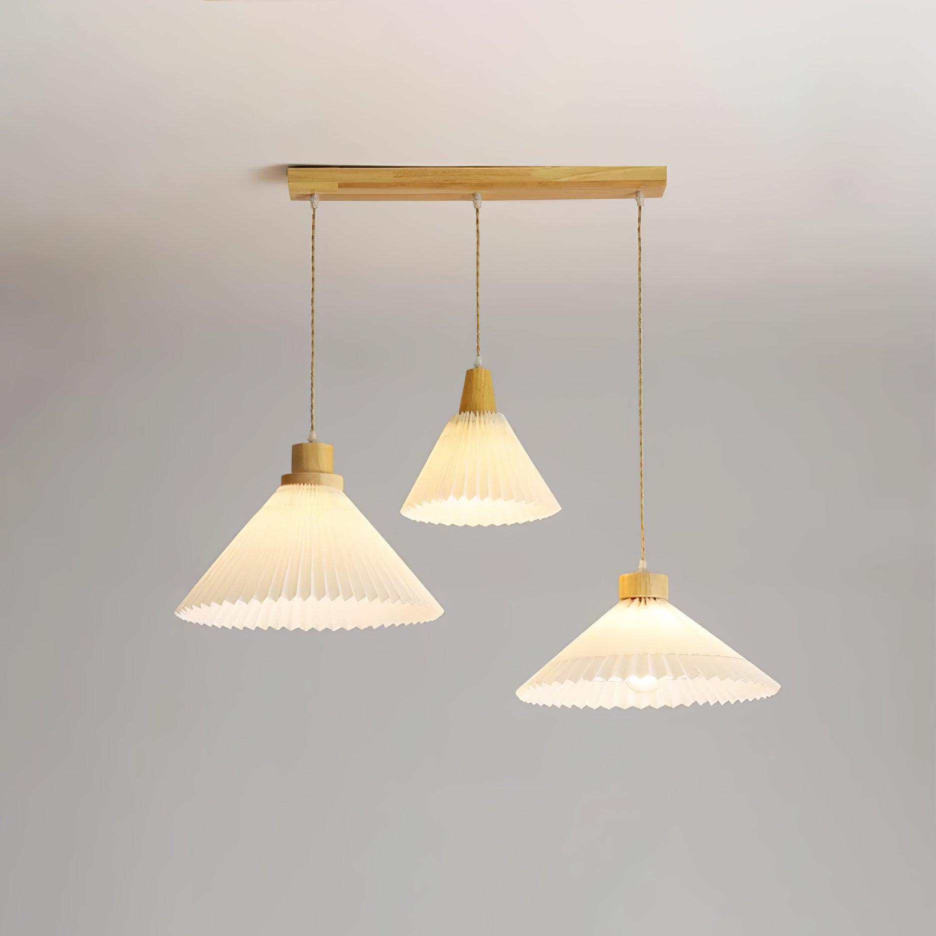 Modern Pleated Fabric and Wood Pendant Light for Living Room and Bedroom