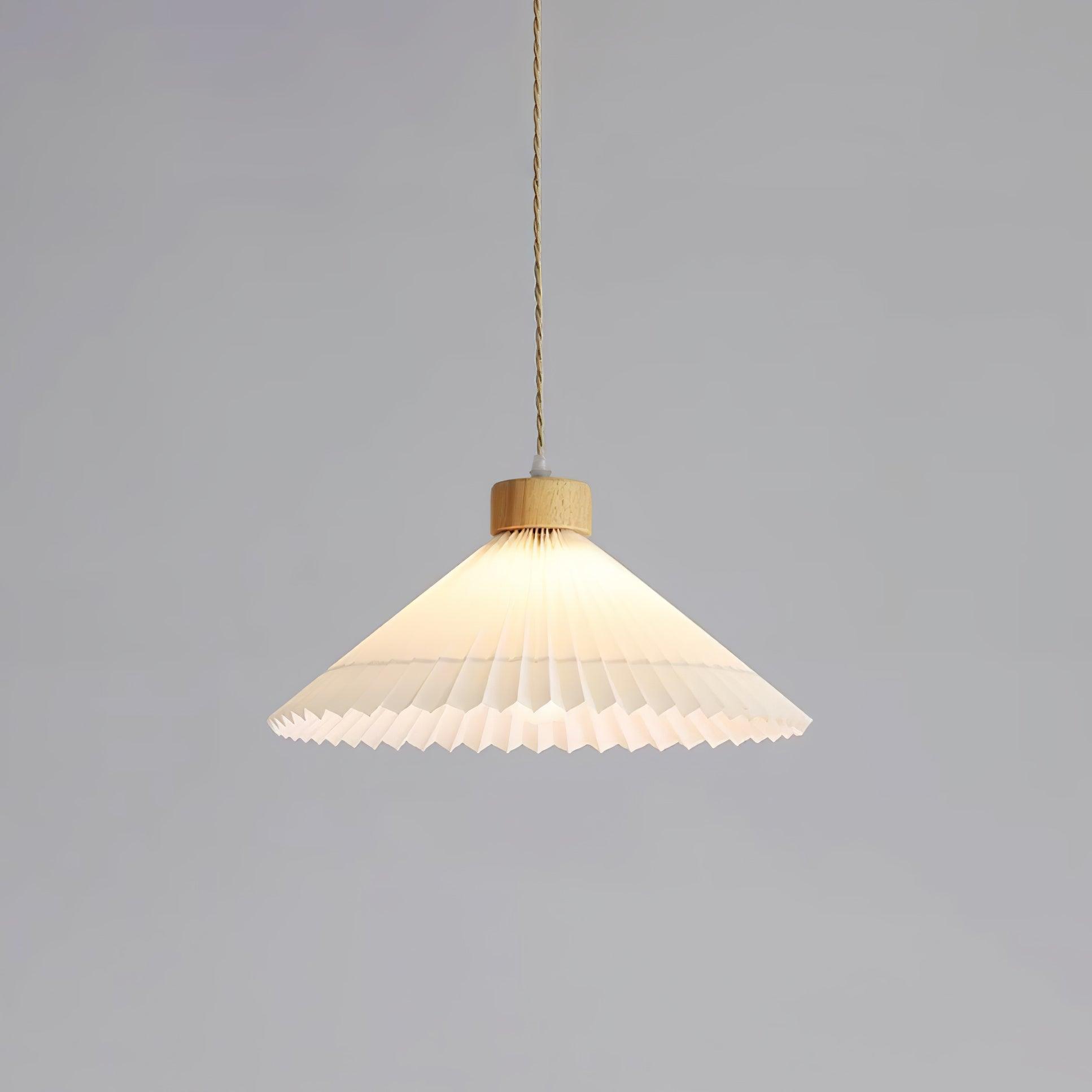 Modern Pleated Fabric and Wood Pendant Light for Living Room and Bedroom