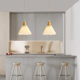 Modern Pleated Fabric and Wood Pendant Light for Living Room and Bedroom