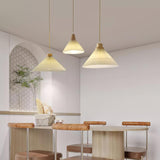 Modern Pleated Fabric and Wood Pendant Light for Living Room and Bedroom