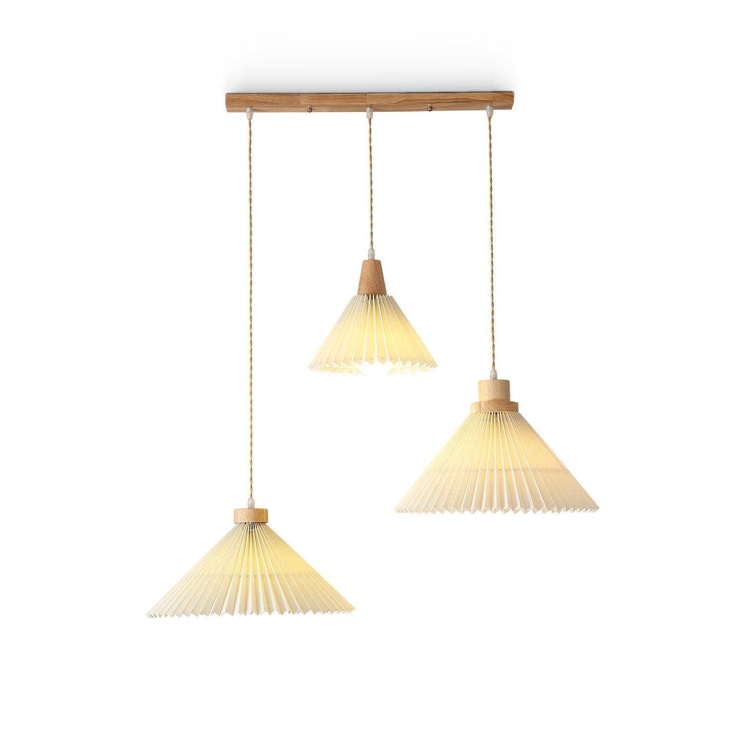 Modern Pleated Fabric and Wood Pendant Light for Living Room and Bedroom