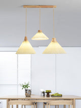 Modern Pleated Fabric and Wood Pendant Light for Living Room and Bedroom