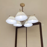 Modern Pleated Fabric Chandelier with Walnut Wood and Brass Accents for Contemporary Interiors