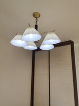 Modern Pleated Fabric Chandelier with Walnut Wood and Brass Accents for Contemporary Interiors