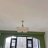 Modern Pleated Fabric Chandelier with Walnut Wood and Brass Accents for Contemporary Interiors