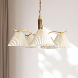 Modern Pleated Fabric Chandelier with Walnut Wood and Brass Accents for Contemporary Interiors