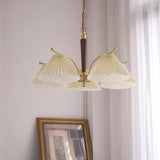 Modern Pleated Fabric Chandelier with Walnut Wood and Brass Accents for Contemporary Interiors