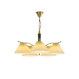 Modern Pleated Fabric Chandelier with Walnut Wood and Brass Accents for Contemporary Interiors