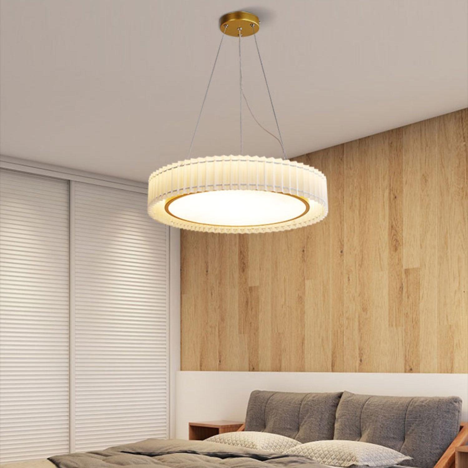 Modern Pleated Fabric Pendant Lamp Round Hanging Light for Interior Spaces