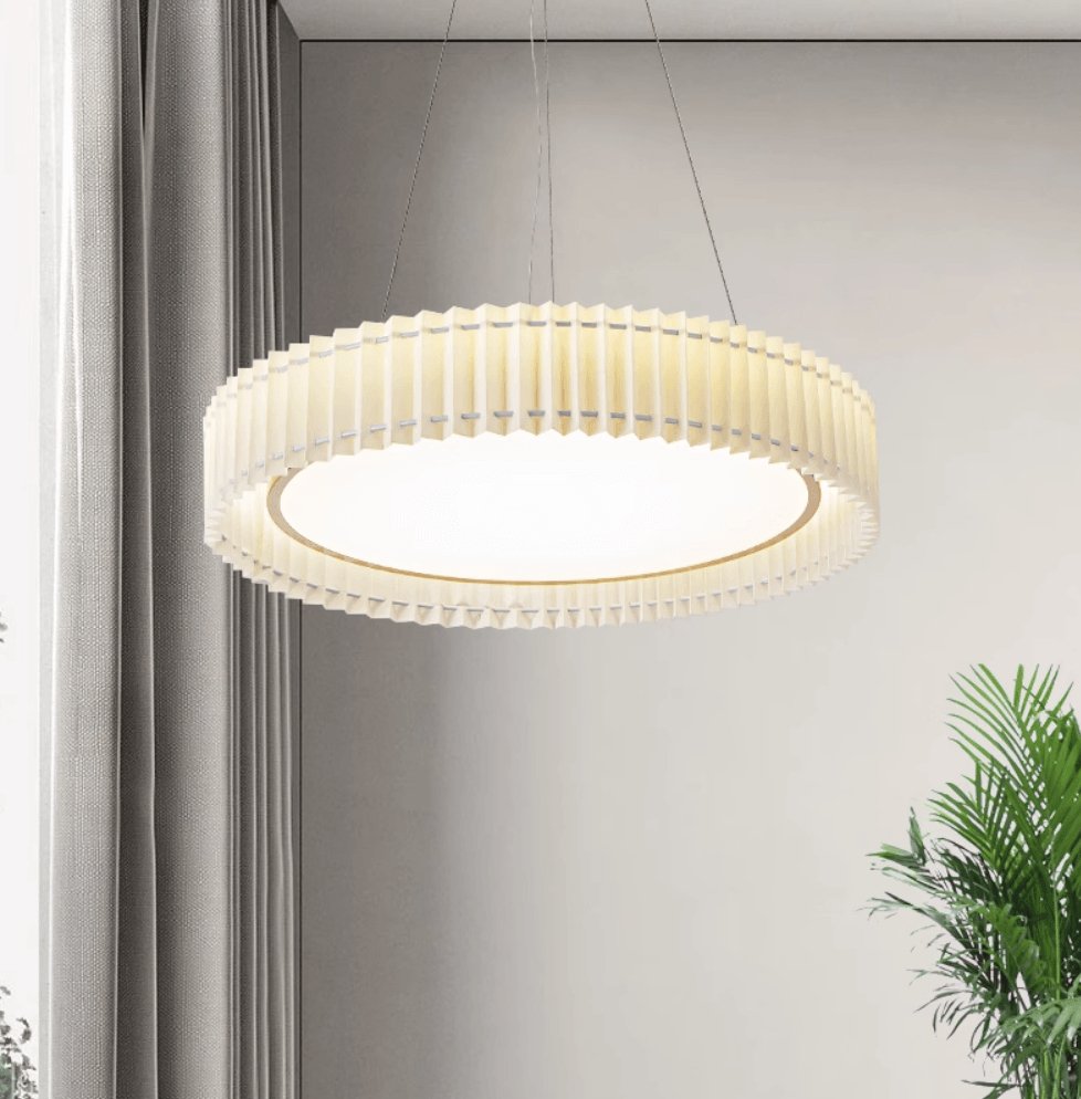 Modern Pleated Fabric Pendant Lamp Round Hanging Light for Interior Spaces