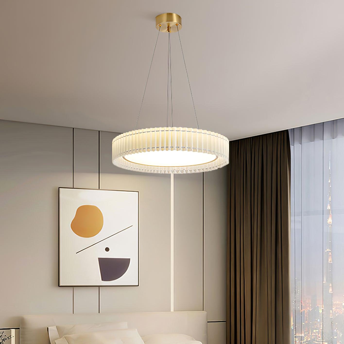 Modern Pleated Fabric Pendant Lamp Round Hanging Light for Interior Spaces