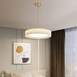 Modern Pleated Fabric Pendant Lamp Round Hanging Light for Interior Spaces