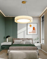 Modern Pleated Fabric Pendant Lamp Round Hanging Light for Interior Spaces