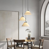Modern Pleated Fabric Skirt Pendant Light with Beige Shade and Black Metal Frame