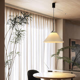 Modern Pleated Fabric Skirt Pendant Light with Beige Shade and Black Metal Frame