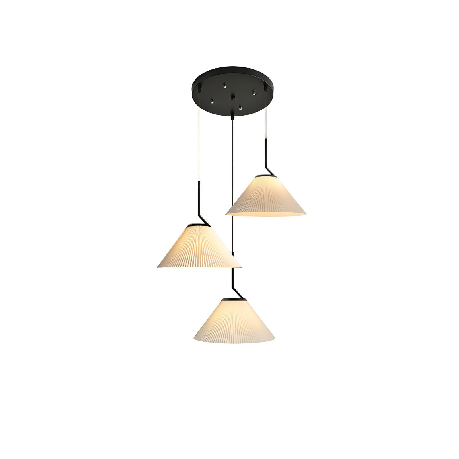 Modern Pleated Fabric Skirt Pendant Light with Beige Shade and Black Metal Frame