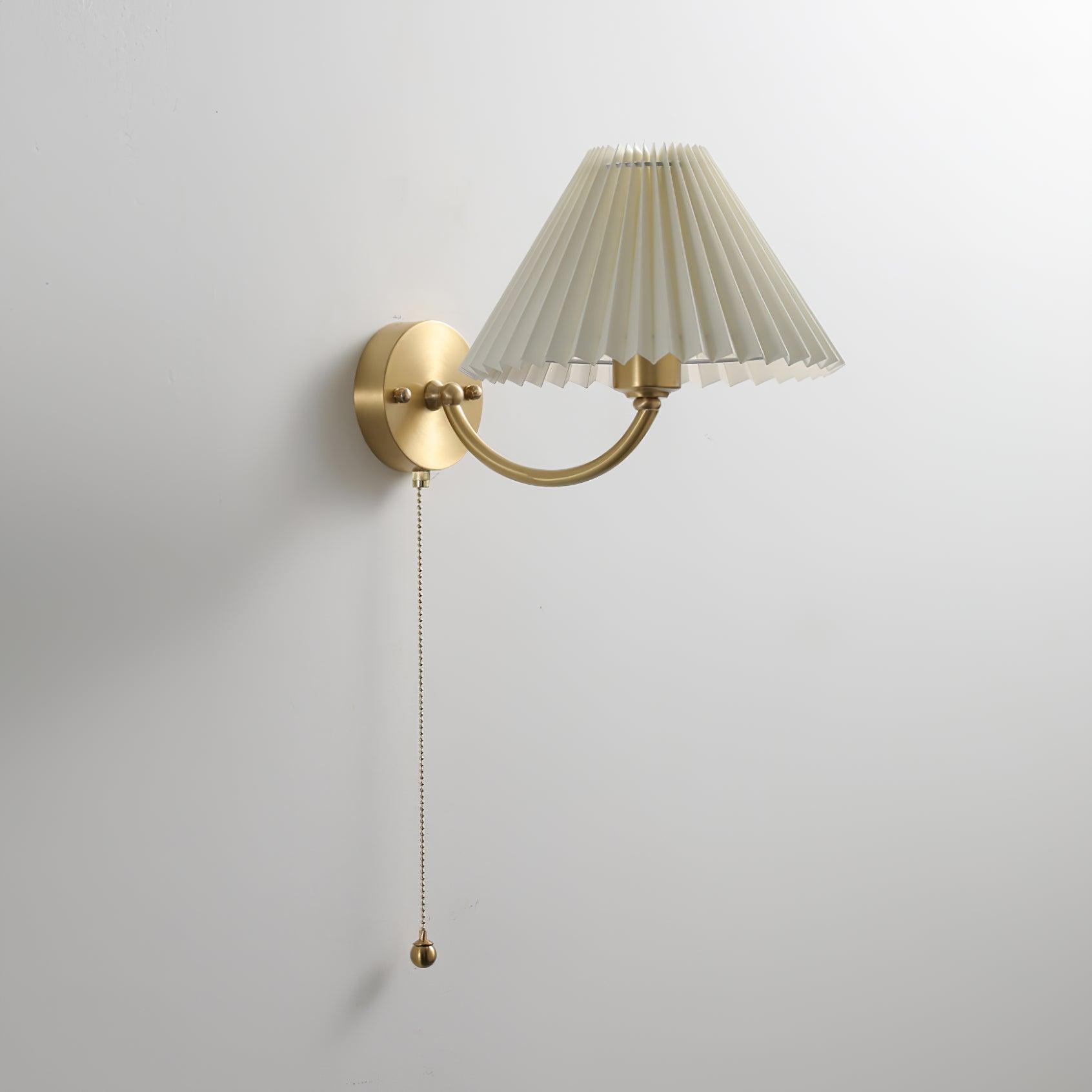 Modern Pleated Fabric Wall Sconce Set of 2 Elegant Brass Indoor Lighting Fixture for Bedroom and Living Room