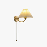 Modern Pleated Fabric Wall Sconce Set of 2 Elegant Brass Indoor Lighting Fixture for Bedroom and Living Room