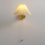 Modern Pleated Fabric Wall Sconce Set of 2 Elegant Brass Indoor Lighting Fixture for Bedroom and Living Room