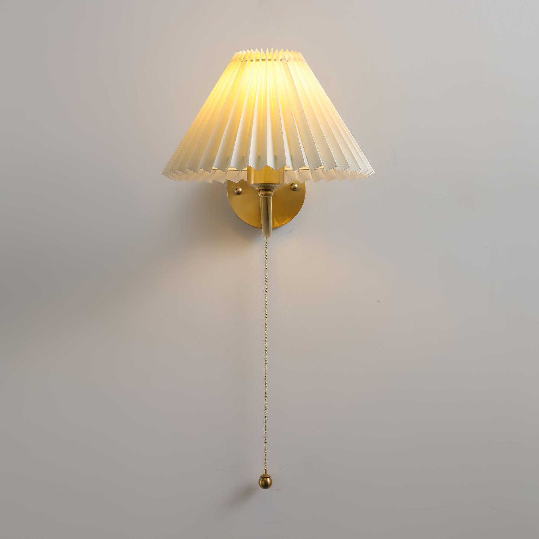 Modern Pleated Fabric Wall Sconce Set of 2 Elegant Brass Indoor Lighting Fixture for Bedroom and Living Room