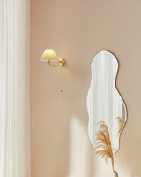 Modern Pleated Fabric Wall Sconce Set of 2 Elegant Brass Indoor Lighting Fixture for Bedroom and Living Room