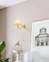 Modern Pleated Fabric Wall Sconce Set of 2 Elegant Brass Indoor Lighting Fixture for Bedroom and Living Room